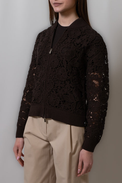 PAROSH BOMBER CHIUSURA CON ZIP REALIZZATO IN MAGLIA EFFETTO PIZZO