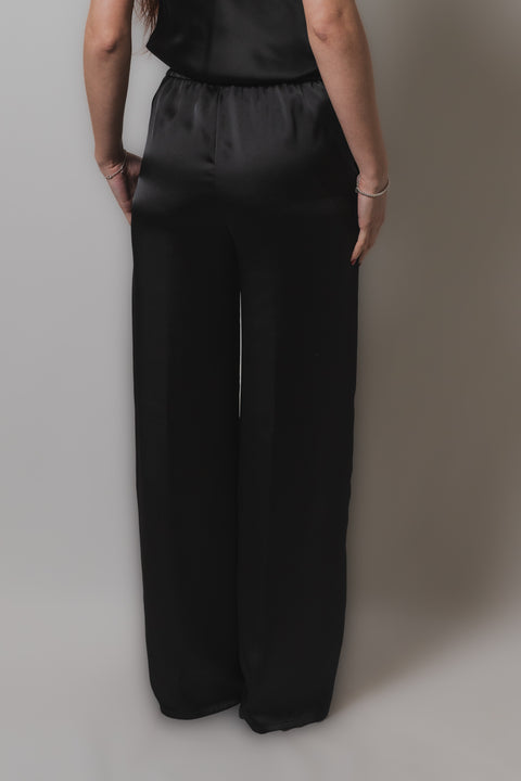 HERNO PANTALONE PALAZZO CON ELASTICO IN VITA REALIZZATO NEL TESSUTO RASO SATIN