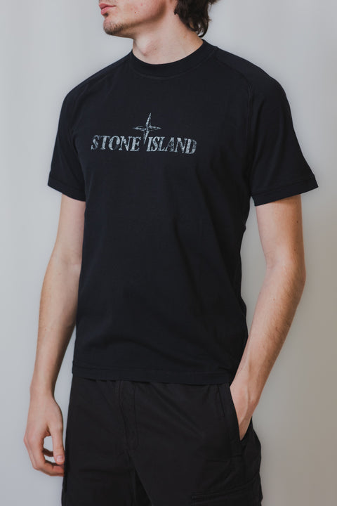 STONE ISLAND T-SHIRT REGULAR FIT JERSEY CON STAMPA LOGO PETTO E SCHIENA