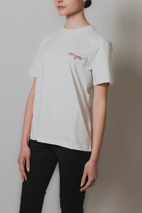 MSGM T-SHIRT CON LOGO RICAMO SUL PETTO REALIZZATA IN JERSEY DI COTONE